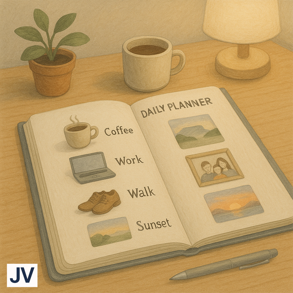 Daily Planner illustrating someone's ideal day.
